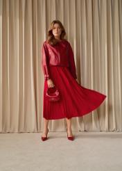 Czerwona plisowana spódnica midi SPCDT-0096-4B(W26)