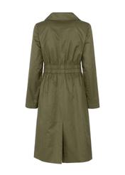 Oliwkowy płaszcz damski ze ściągaczem KURDT-0352-57(W22)