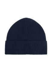 Granatowa klasyczna czapka męska CZAMT-0060A-7E(Z26), widok produktu z tyłu na białym tle.