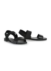 Skórzane czarne sandałki na gumę BUTYD-1046-99(W24)