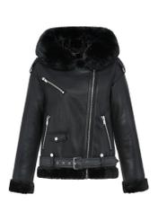 Black short women's sheepskin coat KOZDP-0008-99(Z24)-06