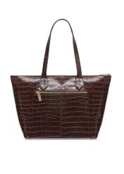 Damska brązowa torebka shopper skórzana TORES-0939E-89(Z25) - widok produktu z tyłu na białym tle. 