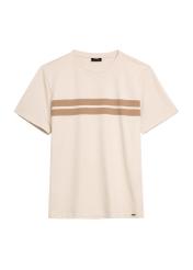 Beżowy bawełniany t-shirt męski TSHMT-0129-80(Z25), widok produktu od przodu na białym tle.