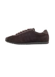 Ciemnobrązowe skórzane sneakersy damskie BUTYD-1293-1I(Z26) - widok produktu z boku, na białym tle. 