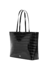 Czarna torebka shopper croco TOREC-1242-9G(Z26), widok produktu skosem na białym tle.