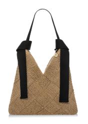 Beżowa torebka damska z naturalnego włókna TOREC-1039-1E(W26) - widok produktu z przodu, na białym tle. 