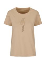 T-shirt damski beżowy z ozdobną wilgą TSHDT-0123-81(W24)