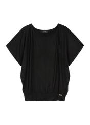 Czarna bluzka ze ściągaczem damska BLUDT-0170-99(W25), widok produktu od przodu na białym tle.