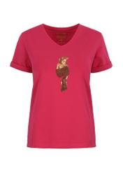 Różowy T-shirt damski z aplikacją wilgi TSHDT-0116-31(Z23)