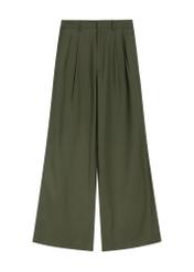 Spodnie damskie w kolorze khaki SPODT-0112-55(Z25), widok produktu z przodu na białym tle.
