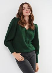 Zielony sweter damski w serek SWEDT-0183-54(Z23)