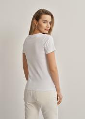 Biały T-shirt damski ze srebrnym logo TSHDT-0110-11(W23)-02