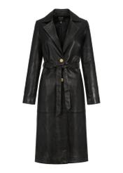Skórzany płaszcz damski z paskiem KURDS-0401-1273(W24)