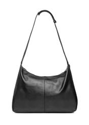 Czarna skórzana duża torebka TORES-1239-99(W26), widok produktu od tyłu na białym tle.