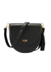 Czarna skórzana listonoszka damska TORES-1283-9I(W26) - widok produktu z przodu, na białym tle. 