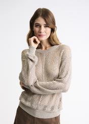 Beżowy ażurowy sweter damski SWEDT-0159-81(W22)-01