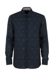 Navy blue shirt with sailboat pattern for men KOSMT-0320-69(W24)-05