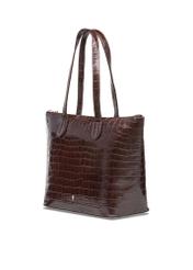 Damska brązowa torebka shopper skórzana TORES-0939E-89(Z25) - widok produktu po skosie na białym tle. 