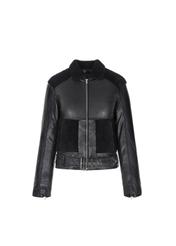 Women's black leather jacket with collar KURDS-0200-5337(Z19)-01