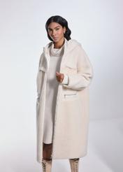 Beige woolen women's fur coat FUTDP-0030-12(Z24)-02