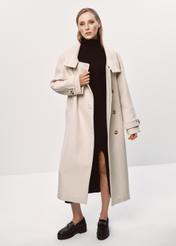 Beżowy długi płaszcz damski PLADT-0047-80(Z23)