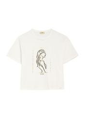 Biały T-shirt damski z nadrukiem TSHDT-0153-0B(W26), widok produktu z przodu na białym tle.