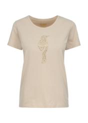 Beżowy T-shirt damski z cekinowym logo TSHDT-0108-81(W23)-03