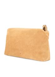 Beżowa zamszowa torebka damska TORES-1249-1B(W26), widok produktu skosem na białym tle.