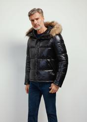 Black men's insulated jacket with fur KURMT-0341-99(Z24)-03