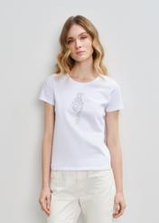 Biały T-shirt damski z cekinowym logo TSHDT-0108-11(W23)-01