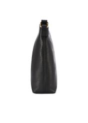 Czarna skórzana torebka damska TORES-1265-9I(W26) - widok produktu z boku, na białym tle. 