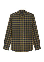 Koszula męska khaki w kratkę KOSMT-0369-8D(Z26), widok produktu z przodu na białym tle.