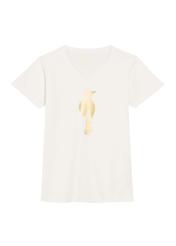 Kremowy t-shirt damski TSHDT-0149-12(Z25), widok produktu od przodu na białym tle.