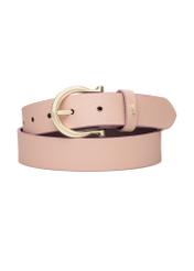 Skórzany pasek damski w kolorze różowym PASDS-0274-5B(W26), widok produktu z przodu na białym tle.