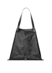 Czarna duża skórzana torebka shopper TORES-1354-99(Z26), widok produktu z przodu, złożona na białym tle.