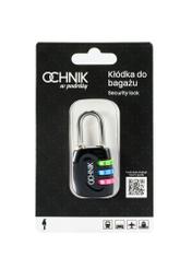 Czarna szyfrowa kłódka AW-015-0001-99(W25), widok produktu przodem w opakowaniu na białym tle.