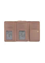 Duży różowy skórzany portfel damski PORES-0801H-5D(W26), widok produktu w środku na białym tle.