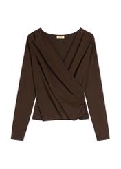 Ciemnobrązowa bluzka damska BLUDT-0203-1I(W26), widok produktu z przodu na białym tle.
