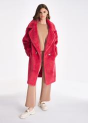 Malinowy płaszcz wełniany damski FUTDW-0010-41(Z22)