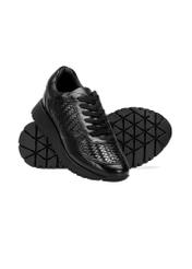 Czarne skórzane buty sportowe z plecionką BUTYD-1156-98(W25)-05