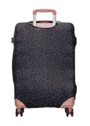Pokrowiec na średnią walizkę w kropki AW-013-0007-9P-M(W26), widok produktu z tyłu na walizce.