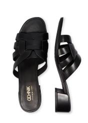 Skórzane klapki damskie na słupku BUTYD-1265-99(W26), widok produktu z góry na białym tle.