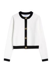 Biały kardigan damski KARDT-0053-12(Z25), widok produktu od przodu na białym tle.