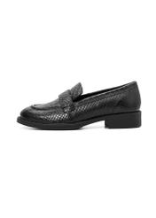 Czarne skórzane mokasyny damskie croco BUTYD-1198-99(Z25), widok produktu z boku na białym tle.