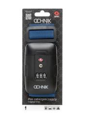 Pas bagażowy w kolorze granatowym AW-011-004-7D(W26), widok produktu z opakowaniem na białym tle.