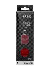 Czerwony pokrowiec na dużą walizkę z logo AW-013-0002-4B-L(W26), widok produktu z przodu w opakowaniu.