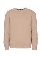 Beżowy bawełniany sweter męski z logo SWEMT-0135-80(Z23)