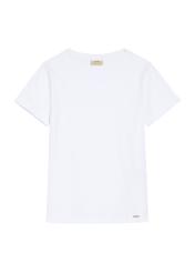 Biały T-shirt damski w serek TSHDT-0118A-11(Z25), widok produktu z przodu na białym tle.