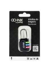 Czarna szyfrowa kłódka AW-015-0005-99(W26), widok produktu przodem w opakowaniu na białym tle.