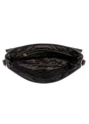 Czarna skórzana torebka listonoszka TORES-1266-9I(W26) - widok produktu z góry, na białym tle.